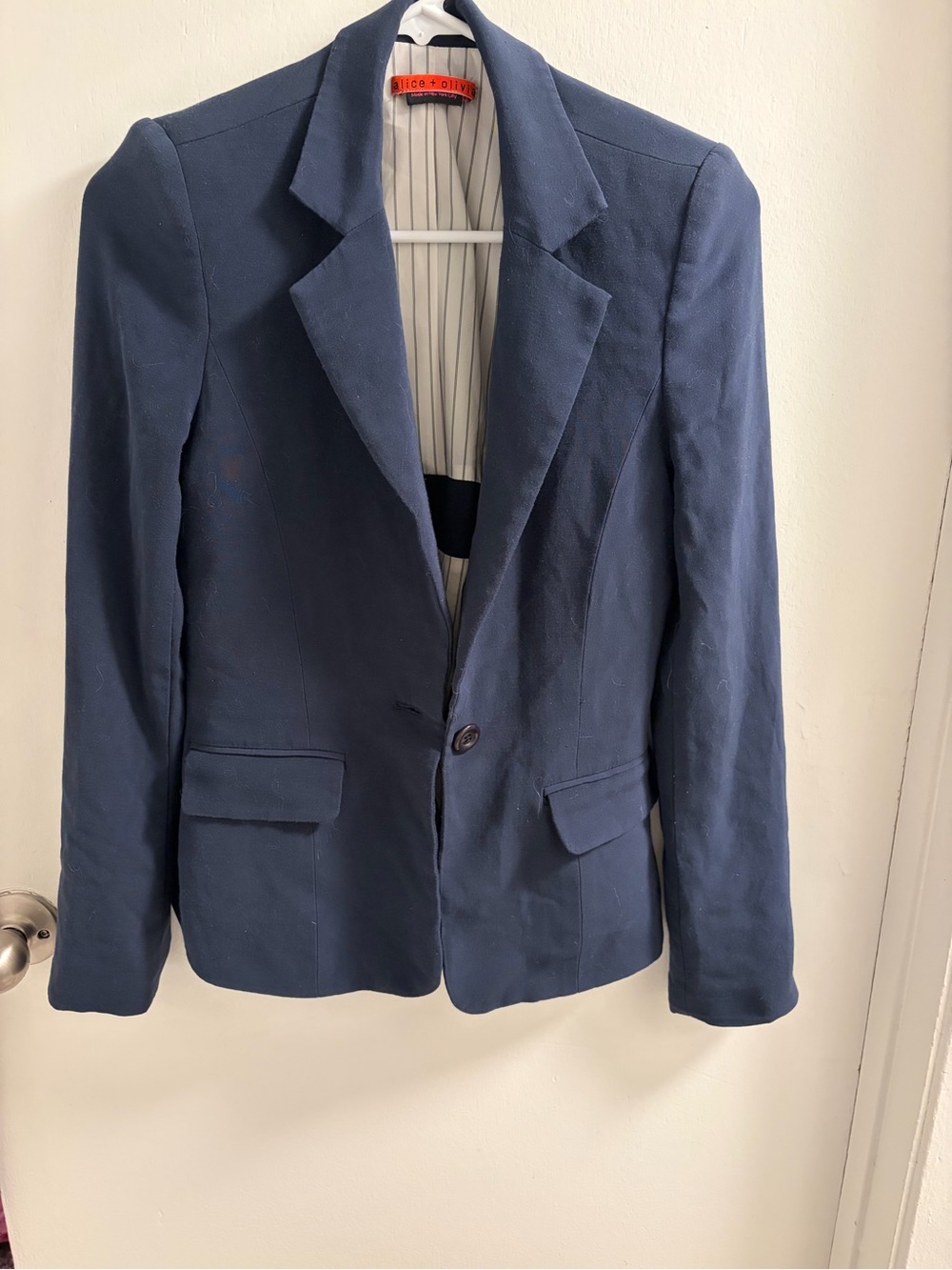 Alice + Olivia Slate Blue Tailored One-Button Fitted Blazer Size XS